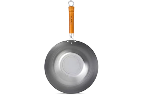 Ken Hom  KH332003 Carbon Steel Seasoning Wok | 32 cm | Classic | Non-Induction/Natural Patina Non-Stick/Wooden Handle | Includes 1 x Chinese Wok | Not Dishwasher Safe