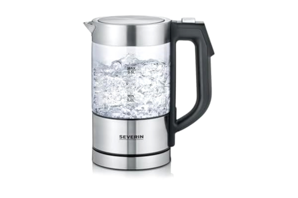 Severin SEVERIN Digital Mini Glass Kettle, kompakt vattenkokare med temperaturval, vattenkokare med kalkfilter, glas/borstat rostfritt stål/svart, WK 3458