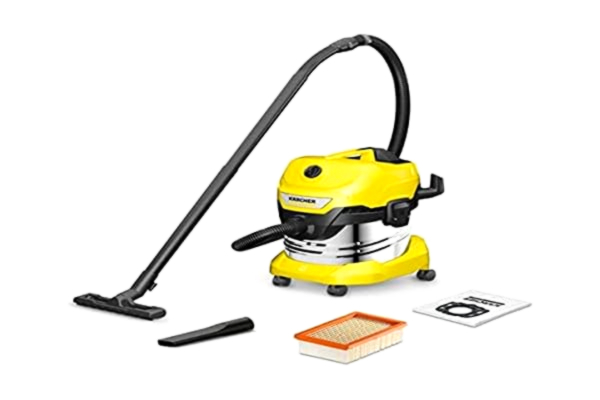 Kärcher  Aspirateur Eau et Poussières WD 4 V-20/5/22, avec Filtre Plissé Plat, Cassette Filtrante Brevetée, Sachet Filtre Ouate, 1000 W, Cuve en Acier Inoxydable : 20 l, Tube d'Aspiration : 2,2 m