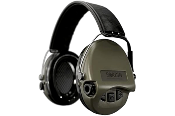 Sordin  PRO elektroniska öronskydd – 75302-S – hörselskydd – bekväma skumkuddar - EN 352 - Skumkudde, Läderrem & gröna kapslar