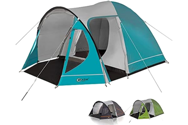Portal Outdoor  Unisex's Delta Dome Tent en Draagtas, geschikt voor maximaal 4, Waterdicht met een aparte slaapkamer, blauw, 4 personen