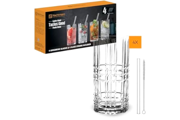 Nachtmann Spiegelau & Nachtmann, 9-delat set med longdrink, 4 st. glas (445 ml), 4 st. glasflaskor, 1 st rengöringsborste, Tastes Good, 103144