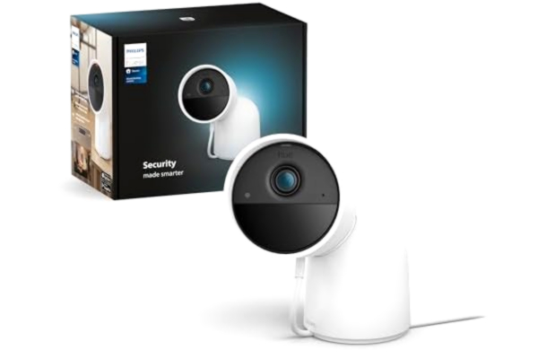 Philips  Hue Secure, Smart video övervakningskamera med ställning för utomhus- och inomhusbruk, kabelansluten version, Vit, Full HD-video, mörkerseende, kan kopplas till Philips Hue smart belysning