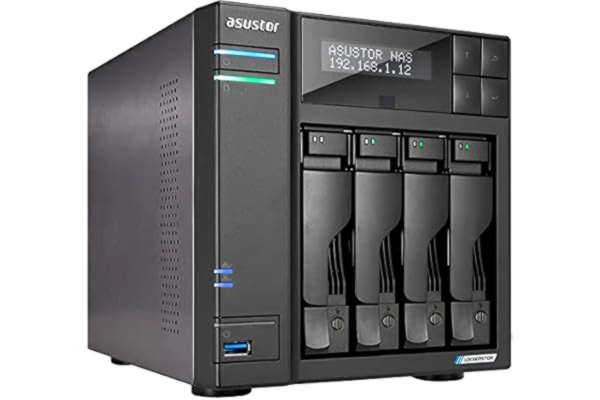 Asustor  Lockerstor 4 Gen 2 AS6704T | NAS med 4 bay – nätverksminneshölje, Quad Core 2,0 GHz CPU, 4 M.2 PCIe 3.0 ssd-plats, 2 2,5 GbE-port, 4 GB RAM DDR4