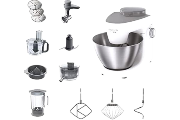 Kenwood Limited Kenwood MultiOne KHH326WH keukenmachine, 4,3 l roestvrijstalen kom, 1000 Watt, incl. 3-delige patisserieset, hakmolen, glazen mixopzetstuk, citruspers, vleesmolen, sapcentrifuge & spatbescherming, wit
