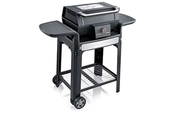 Severin SEVERIN SEVO GTS elgrill med lock och bas för inomhus och utomhus, fristående grill med snabb grillstart upp till 500 °C, balkonggrill med långsam tillagning, rostfritt stål/svart, PG 8107