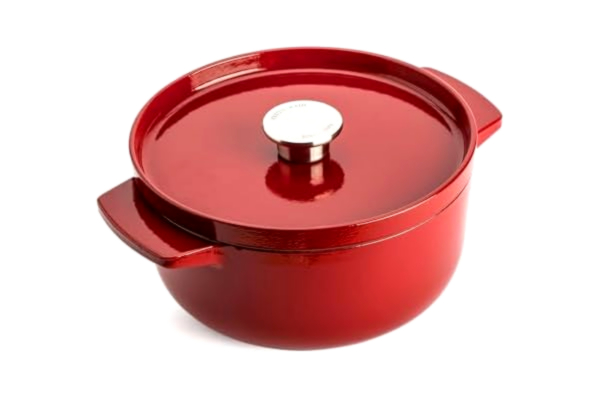 KitchenAid  Cast Iron 22 cm/3,3 l gryta med lock, hög kvalitet, robust och hållbar, stekning, rostning, PFAS-fri emaljinsida, induktion, ergonomiskt handtag, ugnssäker upp till 260 °C, Empireröd