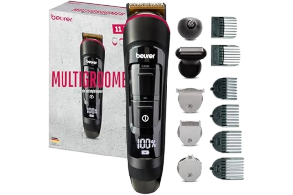 Beurer  MN9X Multigroomer, för trimning och rakning av hela kroppen, 11 högkvalitativa tillbehör i rostfritt stål (skäggtrimmer, hårklippare, kroppsvårdare, öron- och näshårsklippare), vattentät