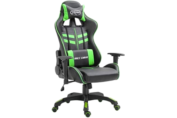 vidaXL  Chaise de Jeu Siège de Bureau Fauteuil d'Ordinateur Chaise d'Ordinateur avec 5 roulettes Pivotant à 360 Degrés Inclinable Appui-tête Maison Vert PU