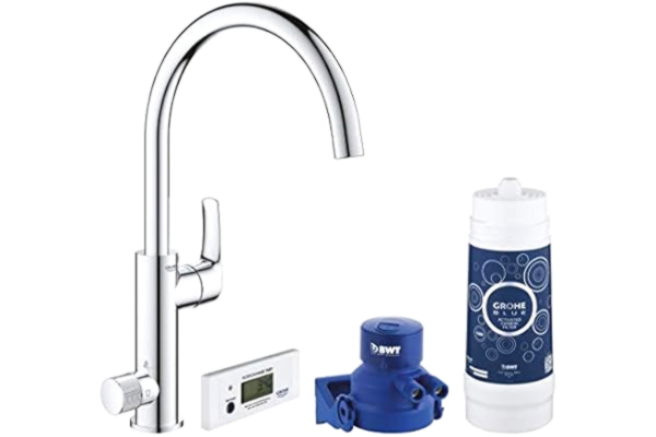 Grohe GROHE Robinet de cuisine avec système de filtration complet Blue Pure Eurosmart, filtre charbon actif, goût premium, bec en forme de C, finition chromée, 30383000 (Import Allemagne)