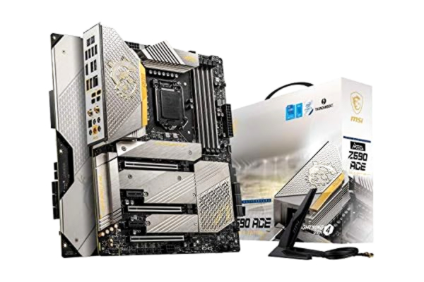 MSI  MEG Z590 ACE Gold Edition Gaming Mainboard ATX Intel 11. Generation, LGA 1200, Mystic Light, 16+2+1 Phase 90A SPS, DDR4-Boost (5600 MHz/OC), 2X PCIe 4.0 x16, 4X M.2 Gen 4/ 3x4, Wi-Fi 6E