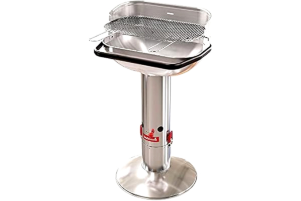 Barbecook Loewy 55 SST charcoal bbq with ash tray, height-adjustable grill with 3 level and windshield, stainless steel, 56x34x100cm