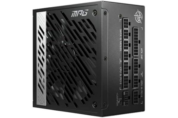 MSI  MPG A1000G PCIE5 nätdel EU-kontakt, 1 000 W, 80 Plus guldcertifierad, helt modulär ATX 3.0, stöder PCIe 5.0 GPU, japanska 105 °C kondensatorer, 0% RPM-läge, platt kabel