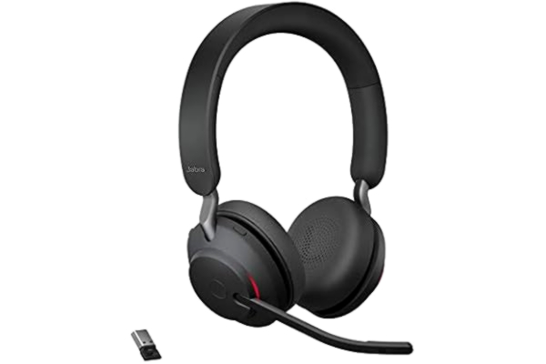 Jabra  Evolve2 65 trådlöst headset - Bullerdämpande UC-certifierade stereohörlurar med lång batteritid - USB-A Bluetooth-adapter - svart