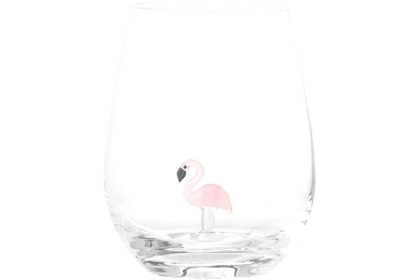 Bloomingville  Misa dricksglas klart – munblåst glas med handgjord flamingo-design – högkvalitativt vattenglas för snygg bordsdekoration – unikt