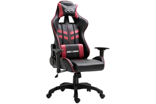 vidaXL  Chaise de Jeu Siège de Bureau Fauteuil d'Ordinateur Chaise d'Ordinateur avec 5 roulettes Pivotant à 360 Degrés Inclinable Appui-tête Maison Rouge Bordeaux PU