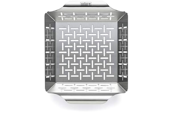 Weber  Deluxe Grillkorg - Liten (24 x 19 cm), Värmebeständig & diskmaskinssäker BBQ-grillskål i rostfritt stål, Idealisk för tillbehör (kött, grönsaker), passar alla grilltyper - Silver (6481)