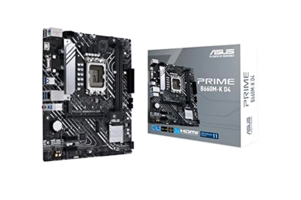 Asus ASUS PRIME B660M-K D4 spelmoderkortsuttag Intel LGA 1700 (Intel B660, mATX, DDR4-minne, PCIe 4.0, 2x M.2, ASUS Lighting Control)