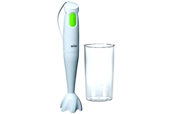 Braun  MultiQuick 1 MQ100 Hand Blender, Soup Mixer, Stainless Steel Blades, BPA-Free Plastic Beaker, Dishwasher Safe Wand - White