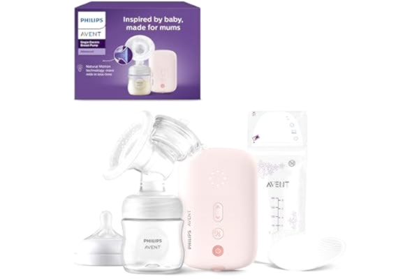 Philips  Avent enkel elektrisk bröstpump, sjukhusstyrka, samma rytm som barnet, flaska på 125 ml och amningskupor medföljer, modell SCF395/31