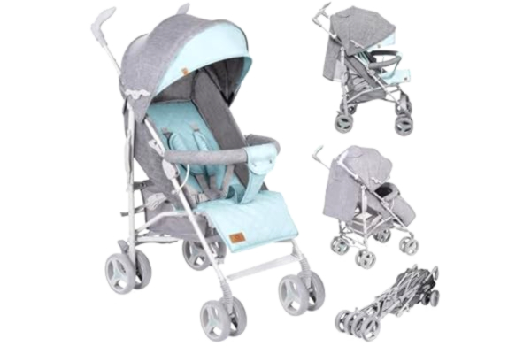 Lionelo LIONELO Irma poussette canne à 15 kg, légère et compacte, réglage du dossier jusqu’à la position couchée, grand panier système de pliage rapide, moustiquaire, chauffe-pieds MENTHE