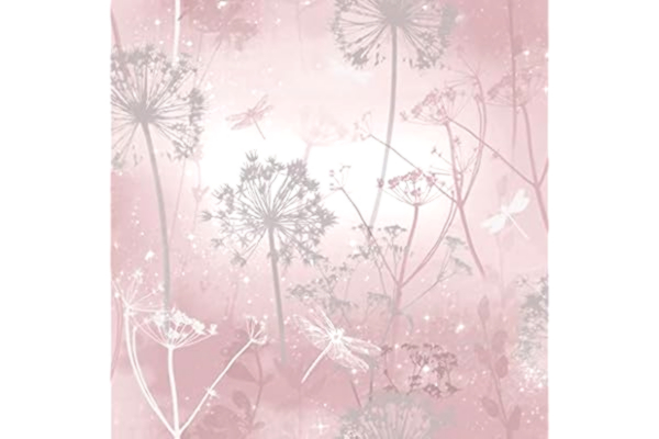 Arthouse  Damselflies rosa och silvergrå rodnande glittrande tapet - Encased glittergel höjdpunkter fångar ljuset - subtilt glittrande glamour - delikata botaniska motiv - magisk effekt - 692305