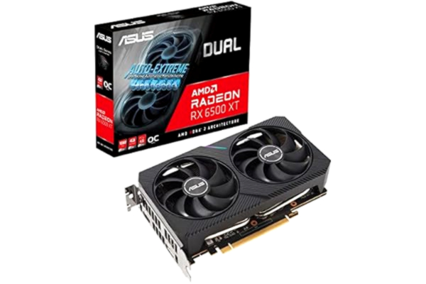 Asus ASUS DUAL AMD Radeon RX 6500 XT OC Edition – Carte graphique (4GB GDDR6, AMD RDNA 2, PCIe 4.0, HDMI 2.1, DisplayPort 1.4a, Ventilateurs axiaux, 0dB)