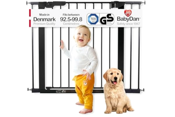 BabyDan  Premier, extra brett trappskydd för fastspänning, 92,5–99,8 cm, dörrskyddsgaller/avstängningsgaller/babygaller/säkerhetsgaller, metall, svart, tillverkat i Danmark (hundgaller)