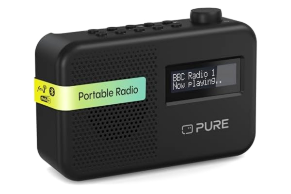 Pure Digital Pure Elan One2 Bärbar Dab+/FM-radio med Bluetooth 5.1 (LCD-skärm, 10 minnesknappar, fungerar med 4 AA-batterier) kolsvart