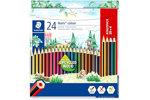 Noris Staedtler Bunstifte Noris colour (hohe Bruchfestigkeit, Sechskantform, attraktives Streifendesign, ergonomische Soft-Oberfläche, WOPEX-Material, Bonuspack, Set mit 20+4 Farben, Kartonetui), 185 C24P, sortiert, 20+4 farbstifte