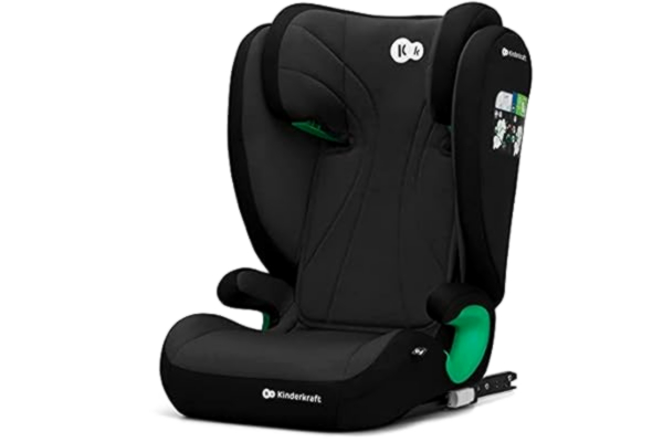 KinderKraft Kinderkraft JUNIOR FIX 2 Bilbarnstol i-Size 100–150 cm, ISOFIX, SPS & H-GUARD System, Justerbart Nackstöd, Tvättbart Överdrag, Bekväm & Säker för Barn 3,5–12 år, Svart
