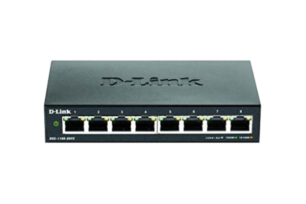 D-Link  DGS-1100-08V2/E 8-Portars Gigabit Smart Managed Switch med VLAN support, lager 2-funktioner, QoS, 802.3az EEE, Fläktlös