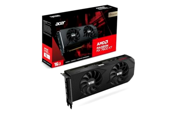 Acer  Nitro AMD Radeon™ RX 7600 XT OC – 16 GB VRAM GDDR6, HDMI, 3X DP – PCIe 4.0 – dubbel fläkt – svart – grafikkort