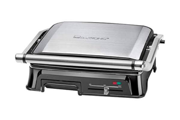 Clatronic  KG 3571 grill kontaktowy do dwustronnego grillowania, 2000 W, obudowa ze stali nierdzewnej, krótkie czasy gotowania, rynna odpływowa tłuszczowa i tacka zbierająca, kolor srebrny