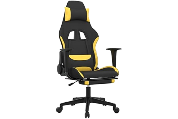 vidaXL  Gamingstol med fotstöd svart och gul tyg, spelstol, kontorsstol, datorstol, spelstolar, kontorsstolar, datorstolar, datastol, datastolar