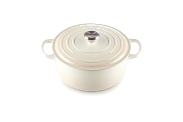 Le Creuset  Signatur gjutjärnsgryta med lock, rund, rostfritt stålvred, ⌀ 26 cm, 5,3 L, maräng, 21177267164430