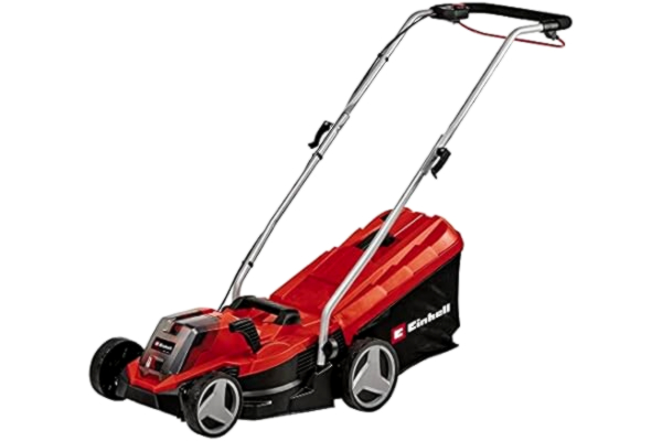 Einhell  3413260 GE-CM 18/33 Li Power X-Change 18V Cordless Lawn Mower With Battery and Fast Charger | Brushless Motor, 33cm Cutting Width, 30L Grass Box, 5 Cutting Heights | Lawnmower Kit, Red / Black