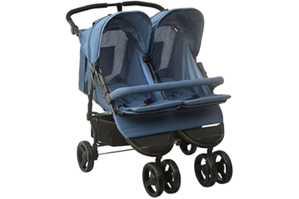 vidaXL  Dubbele kinderwagen, marineblauw van staal