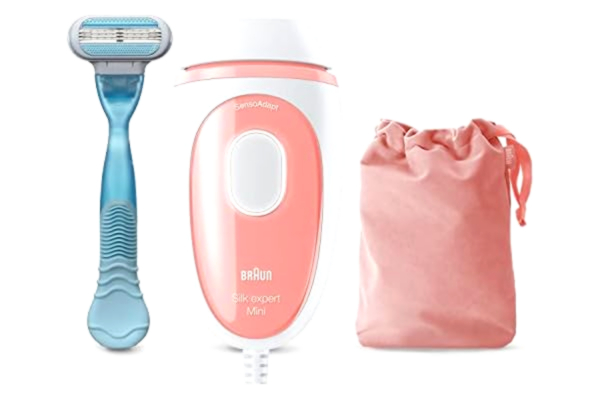 Braun  IPL Silk·expert Mini PL1014 Senaste Generationen IPL för Kvinnor, Permanent Synlig Hårborttagning, Vit/Rosa, med Resefodral, Kompakt Storlek För När Du Är På Språng, Enkel, Säker och Effektiv