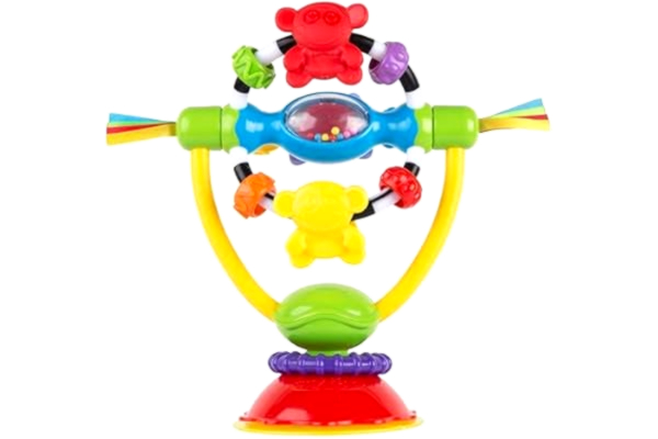 Playgro  vridbar skallra med sugkopp, för bord och barnstolar, utan BPA, för barn över 6 månader, High Chair Spinning Toy, gul/röd, 40121