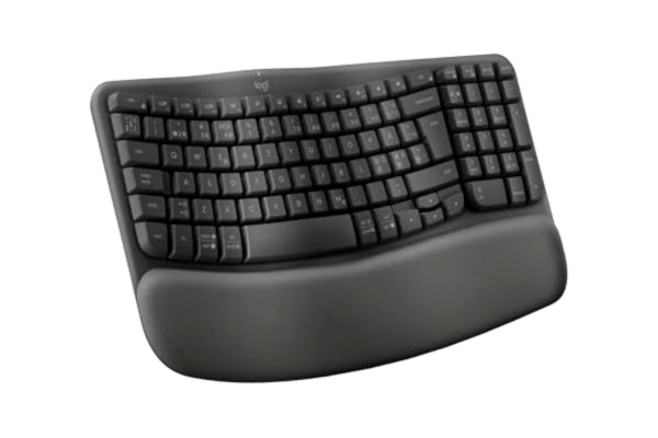 Logitech  Wave Keys – trådlöst ergonomiskt tangentbord med vadderat handledsstöd, bekväm skrivupplevelse, Easy-Switch, Bluetooth, Logi Bolt, för flera operativsystem, Windows/Mac, PAN QWERTY, Grafit