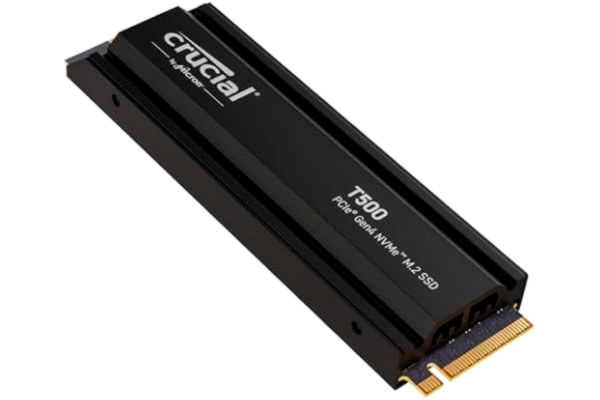Crucial  T500 1TB PCIe Gen4 NVMe M.2 Intern Gaming SSD med Kylfläns, Upp till 7300 MB/s, Kompatibel med PlayStation 5 (PS5), TLC NAND, Desktop PC, Microsoft DirectStorage - CT1000T500SSD5