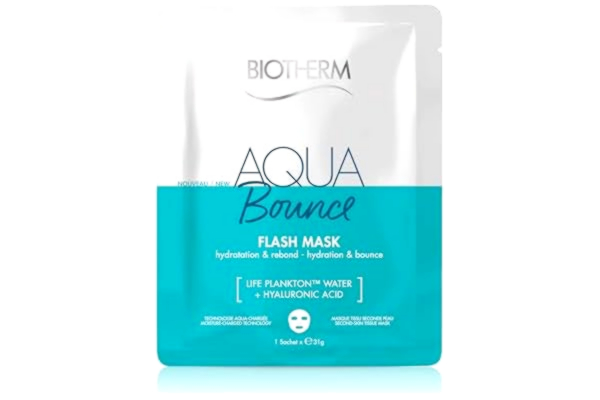Biotherm , Aqua Bounce Flash Mask, omedelbar Flash & Rebound Hydration Fabric Mask, återfuktar huden djupt och återfuktar, berikad med hyaluronsyra och livsplankton, alla hudtyper