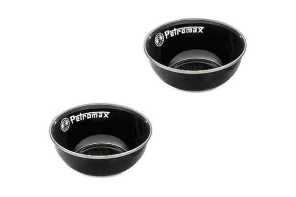 Petromax  Emaljskålar svarta 2 stycken (160 ml) | högkvalitativ kant i rostfritt stål | hygienisk | lätt | stöttålig | lätt att rengöra | camping och utomhusmatlagning | reptålig | robust | livcentrum