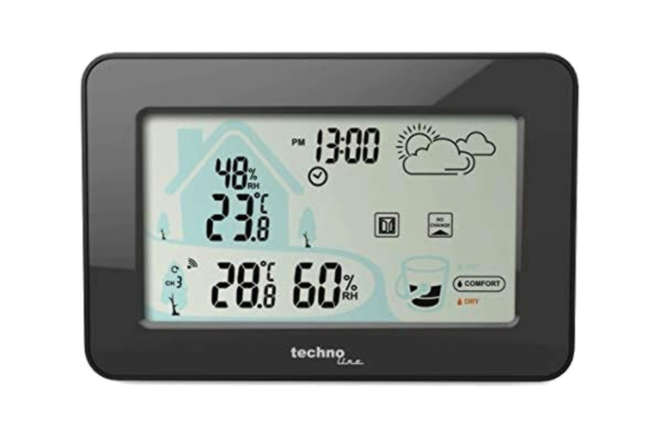 Technoline WS 9490 Weather Station MIN/MAX Temperature Humidity Alarm Clock Black with Transmitter