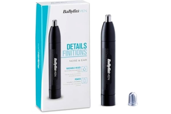 BaByliss  Näs- och Örontrimmer - Precisions 2-Bladssystem, Batteridrivet, Rostfritt Stål, Lätt att Rengöra, Avtagbara Tillbehör, Svart, E650E