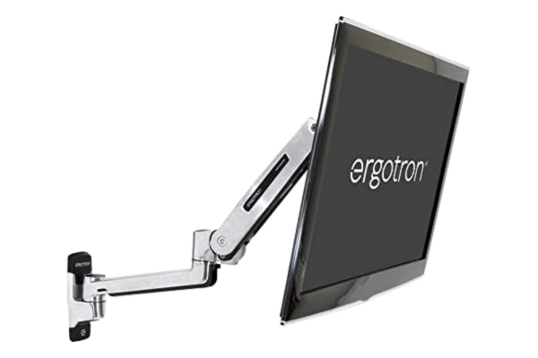Ergotron  – LX-bildskärmarm för en bildskärm för stående och sittande arbete, väggmonterat VESA standard – för bildskärmar på upp till 42 tum, 3,2-11,3 kg – Polerat aluminium (45-353-026)