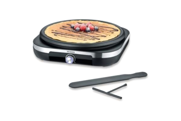 Severin SEVERIN Crepes Maker, crepe maker för söta crepes och salta galetter, crepe maker med avtagbar XXL-gallrik (38 cm), ca 1 500 W, rostfritt stål borstat/svart, CM 2199
