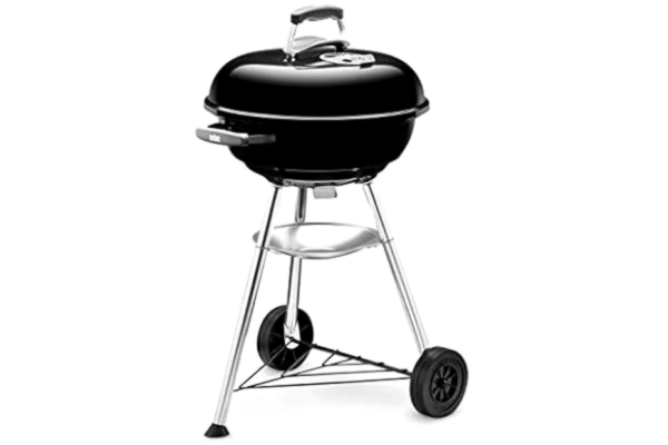 Weber  Compact Kettle Kolgrill, Ø 47cm grillyta, BBQ-grill med porslinsemaljerad lock & gryta, trebensställning & hjul, kromad grillgaller - Svart (1221004)
