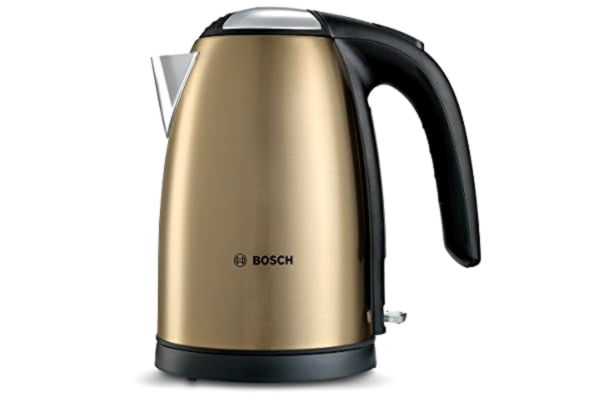 Bosch  TWK7808 waterkoker van roestvrij staal (2200 W maximaal, 1,7 L, automatische uitschakeling, kalkfilter) goud/zwart.